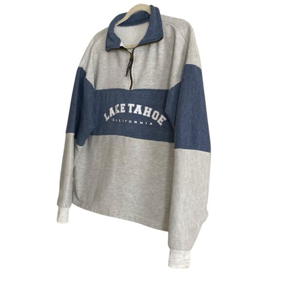 Retro Gray Blue Lake Tahoe California Sporty Preppy Quarter Zip Jacket Sz Large - Picture 16 of 16
